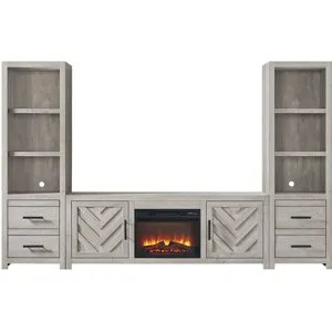 Eleanor White 4PC Set w/71" TV Console with Fireplace Insert (Ships in 4 Boxes)