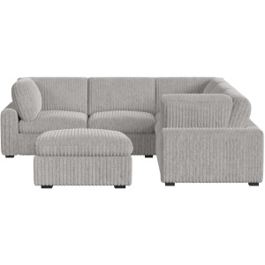 Esprit Grand Cord Light Grey Sectional 5PC Set & Ottoman