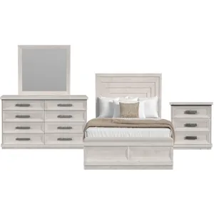Avalanche Antique White 4PC Set w/Queen Storage Bed & NS