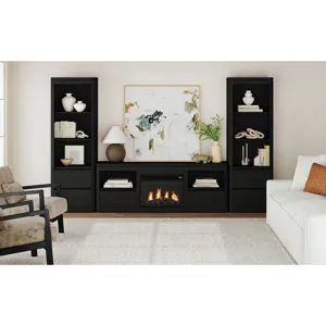 Rosalie Black 4PC Set w/71" TV Console with Fireplace Insert (Ships in 4 Boxes)