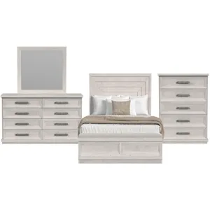Avalanche Antique White 4PC Set w/Queen Storage Bed & CH