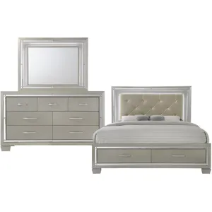 Platinum Champagne 3PC Set w/Queen Storage Bed