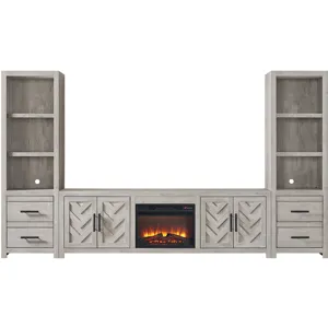 Eleanor White 4PC Set w/82" TV Console with Fireplace Insert (Ships in 4 Boxes)
