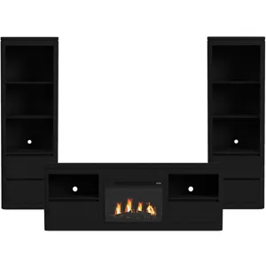 Rosalie Black 4PC Set w/71" TV Console with Fireplace Insert (Ships in 4 Boxes)