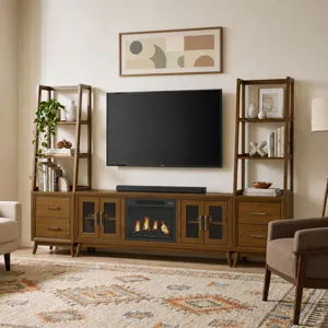 Santa Barbara Walnut 6PC Set w/70" TV Console with Fireplace Insert (Ships in 6 Boxes)