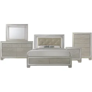 Platinum Champagne 5PC Set w/Queen Storage Bed