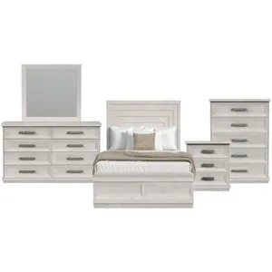 Avalanche Antique White 5PC Set w/Queen Storage Bed