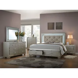 Platinum Champagne 5PC Set w/Queen Storage Bed
