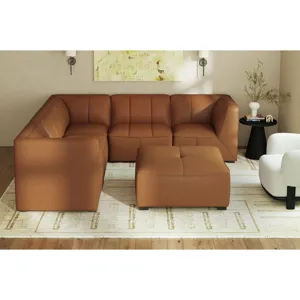 Blake Pebble Tan Sectional 5PC Set & Ottoman