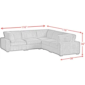Esprit Grand Cord Charcoal Sectional 5PC Set & Ottoman