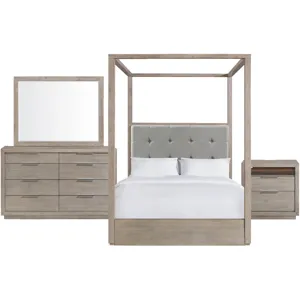 Arcadia Grey 4PC Set w/Queen Canopy Bed and NS