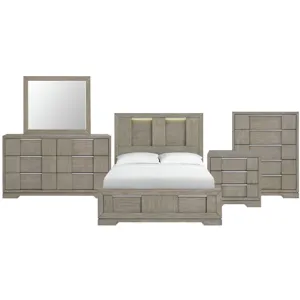 Kelis Grey 5PC Set w/Queen Bed w/ LED Strip