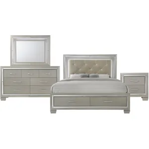 Platinum Champagne 4PC Set w/Queen Storage Bed & NS
