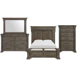 Kings Court Grey 4PC Set w/Queen Storage Bed and CH