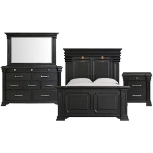 Kings Court Black 4PC Set w/Queen Bed and NS
