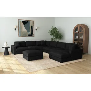 Arizona Steno Black Sectional 6PC Set & Ottoman