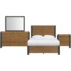 Breckenridge Oak/Black 4PC Set w/Queen Bed and NS