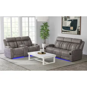 Phantom P3 Sofa with I Table, reading light, heat, massage, LED and speaker in Leather Gel Grey