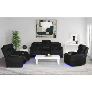 Phantom P3 Sofa with I Table, reading light, heat, massage, LED and speaker in Leather Gel Black