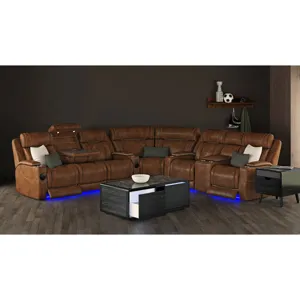 Phantom P3 Sofa with I Table, reading light, heat, massage, LED and speaker in Leather Gel Umber