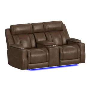 Phantom P3 Loveseat with 7 color LED, wireless charger pocket and Console in Leather Gel Umber