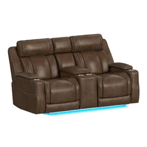 Phantom P3 Loveseat with 7 color LED, wireless charger pocket and Console in Leather Gel Umber