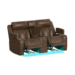 Phantom P3 Loveseat with 7 color LED, wireless charger pocket and Console in Leather Gel Umber