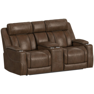 Phantom P3 Loveseat with 7 color LED, wireless charger pocket and Console in Leather Gel Umber
