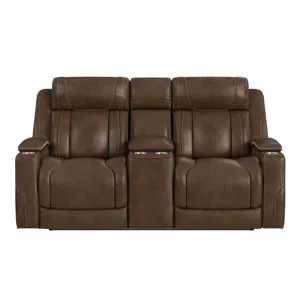 Phantom P3 Loveseat with 7 color LED, wireless charger pocket and Console in Leather Gel Umber