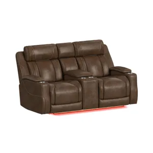 Phantom P3 Loveseat with 7 color LED, wireless charger pocket and Console in Leather Gel Umber