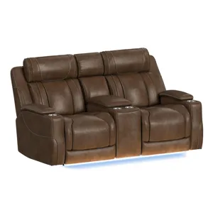 Phantom P3 Loveseat with 7 color LED, wireless charger pocket and Console in Leather Gel Umber
