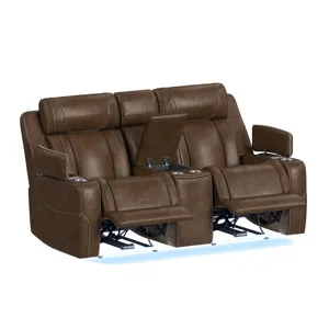 Phantom P3 Loveseat with 7 color LED, wireless charger pocket and Console in Leather Gel Umber