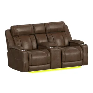 Phantom P3 Loveseat with 7 color LED, wireless charger pocket and Console in Leather Gel Umber