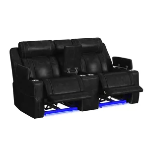 Phantom P3 Loveseat with LED, wireless charger pocket and Console in Leather Gel Black