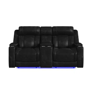 Phantom P3 Loveseat with LED, wireless charger pocket and Console in Leather Gel Black