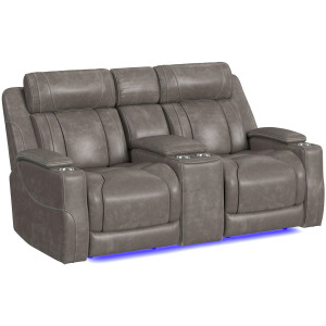 Phantom P3 Loveseat with Blue LED, wireless charger pocket and Console in Leather Gel Grey