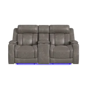Phantom P3 Loveseat with LED, wireless charger pocket and Console in Leather Gel Grey