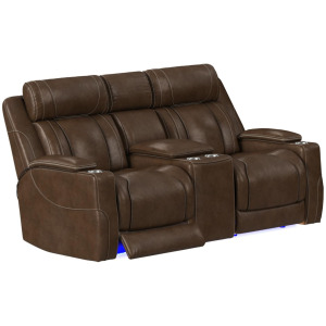 Phantom P3 Loveseat with Blue LED, wireless charger pocket and Console in Leather Gel Umber
