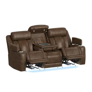 Phantom P3 Sofa with 3.0 Table, reading light, heat, massage, 7 color LED and speaker in Leather Gel
