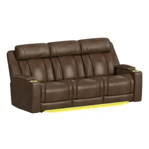 Phantom P3 Sofa with 3.0 Table, reading light, heat, massage, 7 color LED and speaker in Leather Gel
