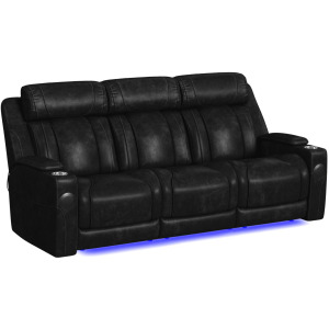 Phantom P3 Sofa with I Table, reading light, heat, massage, Blue LED and speaker in Leather Gel Black