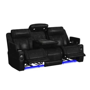 Phantom P3 Sofa with I Table, reading light, heat, massage, LED and speaker in Leather Gel Black