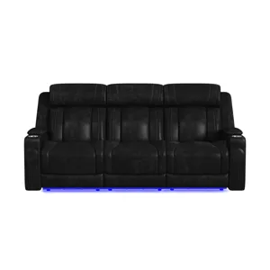 Phantom P3 Sofa with I Table, reading light, heat, massage, LED and speaker in Leather Gel Black