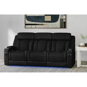 Phantom P3 Sofa with I Table, reading light, heat, massage, LED and speaker in Leather Gel Black