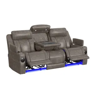 Phantom P3 Sofa with I Table, reading light, heat, massage, LED and speaker in Leather Gel Grey
