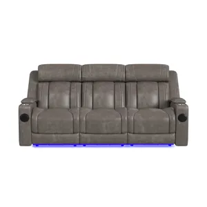 Phantom P3 Sofa with I Table, reading light, heat, massage, LED and speaker in Leather Gel Grey
