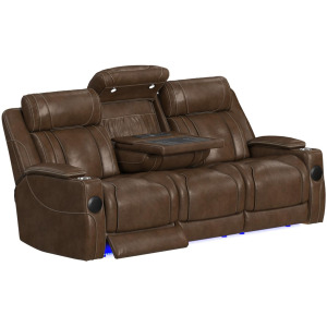 Phantom P3 Sofa with I Table, reading light, heat, massage, Blue LED and speaker in Leather Gel Umber