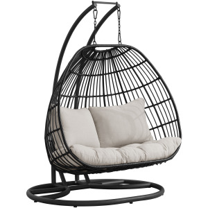 Playa Double Swing Egg Chair Complete - Dark Grey and Olefin Beige