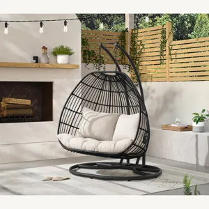 Playa Double Swing Egg Chair Complete - Dark Grey and Olefin Beige