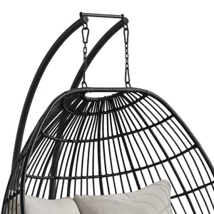 Playa Double Swing Egg Chair Complete - Dark Grey and Olefin Beige